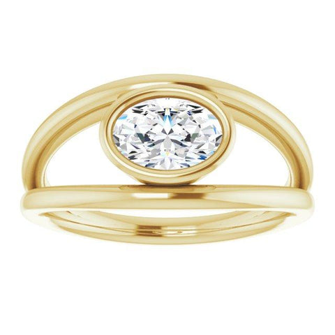 Bezel Set Solitaire Ring With Oval Mounting - Moijey Fine Jewelry and Diamonds