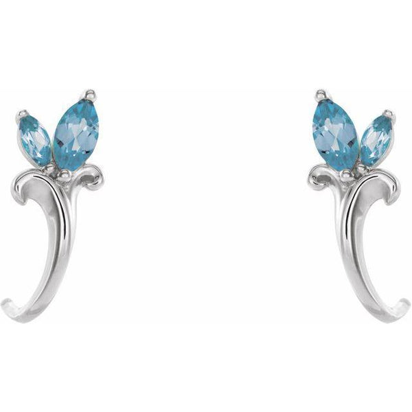 Aquamarine Floral-Inspired J-Hoop Earrings