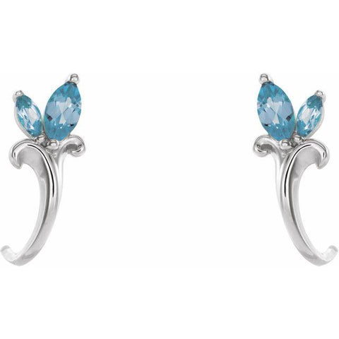 Aquamarine Floral-Inspired J-Hoop Earrings - Moijey Fine Jewelry and Diamonds