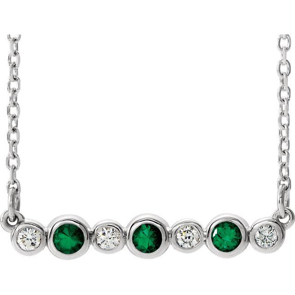 Emerald & .08 CTW Diamond Bezel-Set Bar 16-18" Necklace
