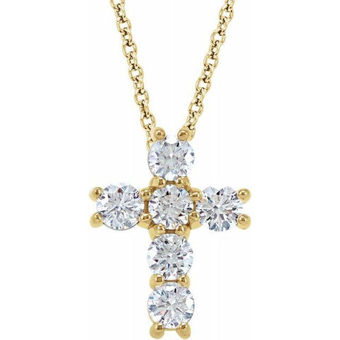 14K. Yellow Gold with 1/2 Diamond Cross necklace - Moijey Fine Jewelry and Diamonds