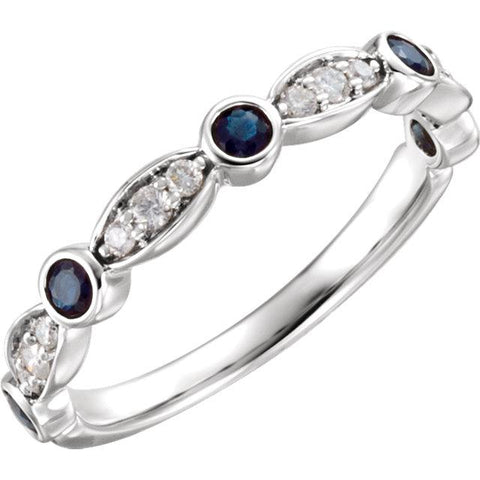 14K White Gold Sapphire & 1/6 CTW Diamond Ring - Moijey Fine Jewelry and Diamonds