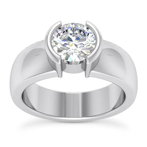 Modern Half Bezel Solitaire Engagement Ring Setting - Moijey Fine Jewelry and Diamonds