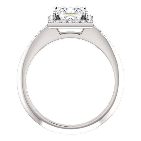 14K White 5.5x5.5mm Square Knife Edge Halo-Style Engagement Ring Mounting - Moijey Fine Jewelry and Diamonds