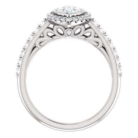 Marquise Bezel-Set Filigree Halo Engagement Ring - Moijey Fine Jewelry and Diamonds