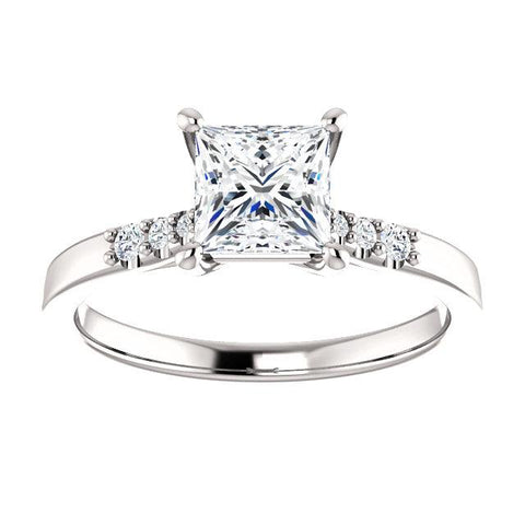 14K White 5.5x5.5mm Square .06 CWT Diamond Semi-Set Engagement Ring - Moijey Fine Jewelry and Diamonds