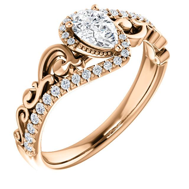 Pear-Shaped Organic Filigree Engagement Ring Setting - Moijey Fine Jewelry and Diamonds
