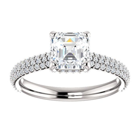 Pave Accented Asscher-Cut Engagement Ring Setting - Moijey Fine Jewelry and Diamonds
