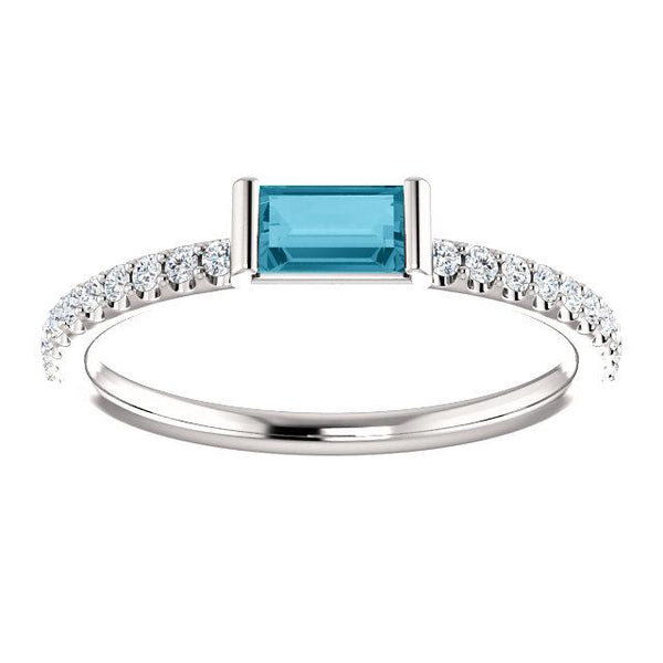 London Blue Topaz & 1/6 CTW Diamond Stackable Ring