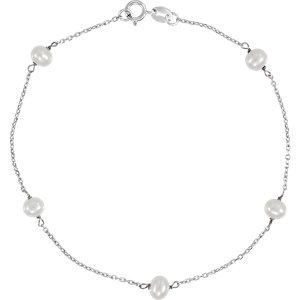 14K White Freshwater Cultured Pearl Station 7" Bracelet - Moijey Fine Jewelry and Diamonds