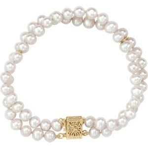 14K Yellow 5-5.5mm Freshwater Cultured Pearl Double Strand 7" Bracelet - Moijey Fine Jewelry and Diamonds