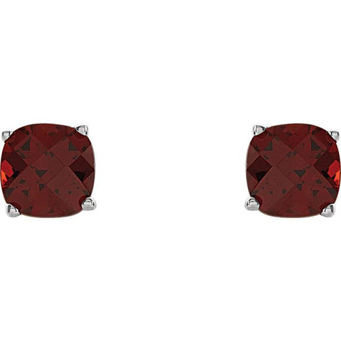 Cushion-Cut Mozambique Garnet Scroll Stud Earrings (5mm) - Moijey Fine Jewelry and Diamonds