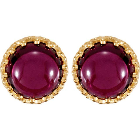 Yellow Gold Crown Bezel Rhodolite Garnet Stud Earrings (8mm) - Moijey Fine Jewelry and Diamonds