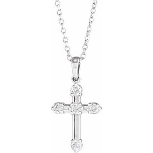 Sterling Silver 1/6 CTW Natural Diamond Cross 16-18" Necklace