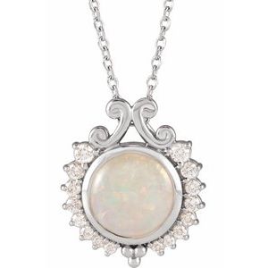 14K White Natural White Opal & 1/6 CTW Natural Diamond 
 16-18" Necklace