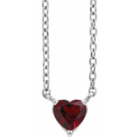 Sterling Silver Natural Mozambique Garnet Heart 16-18" Necklace