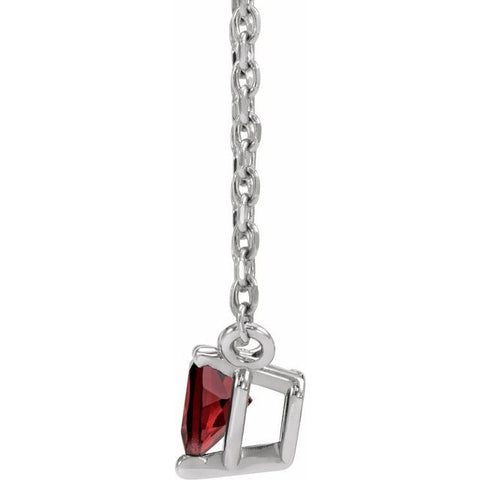 Sterling Silver Natural Mozambique Garnet Heart 16-18" Necklace