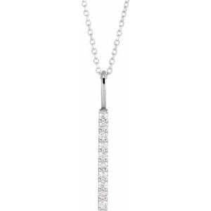 14K White 1/6 CTW Natural Diamond Vertical Bar 16-18" Necklace