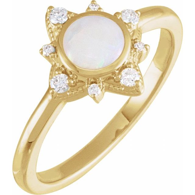 Flower Ring with Natural White Opal Center & 1/10 CTW Natural Diamond