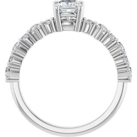 14K White Accent Share-Prong Cushion Engagement