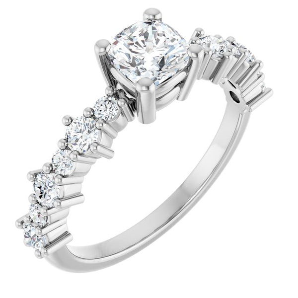 14K White Accent Share-Prong Cushion Engagement