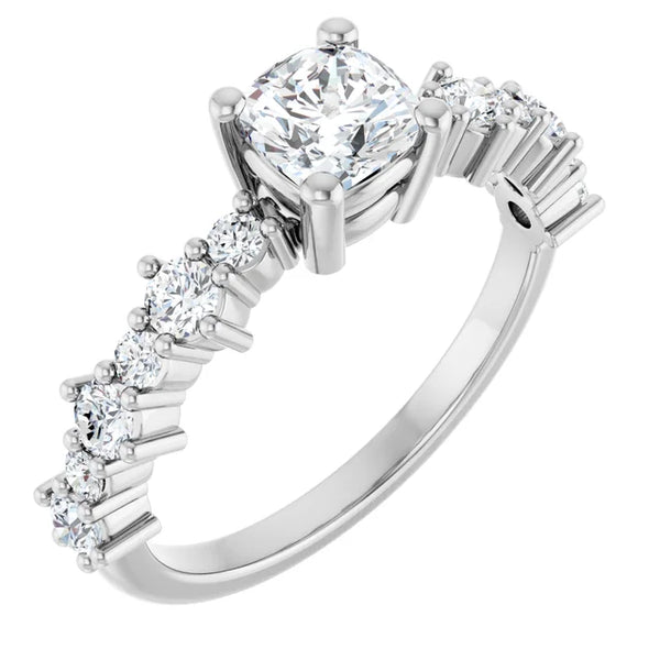 14K White Accent Share-Prong Cushion Engagement