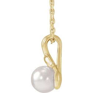 14K Yellow 5 mm Cultured White Akoya Pearl Floral 16-18" Necklace