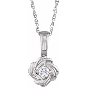 Sterling Silver 1/6 CT Natural Diamond Knot 18" Necklace