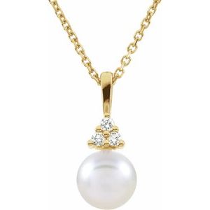 14K Yellow Cultured White Akoya Pearl & .05 CTW Natural Diamond Necklace