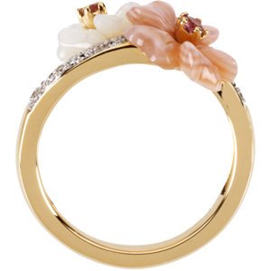 14K Yellow Natural Pink Tourmaline, Natural Mother of Pearl & .04 CTW Natural Diamond Ring