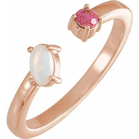 Natural White Opal Cabochon & Natural Pink Tourmaline Negative Space Ring