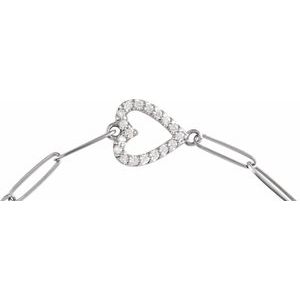 14K White 1/8 CTW Natural Diamond Heart 7" Bracelet