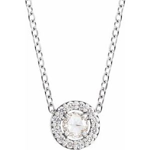 14K White 1/8 CTW Rose-Cut Natural Diamond Halo-Style 16-18" Necklace