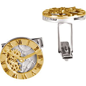 14K Yellow & Sterling Silver Clock Design Cuff Links