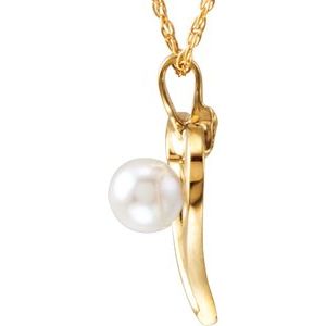 14K Yellow Cultured White Akoya Pearl Heart 18" Necklace