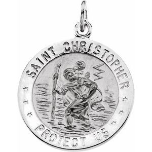 14K White 18 mm St. Christopher Medal