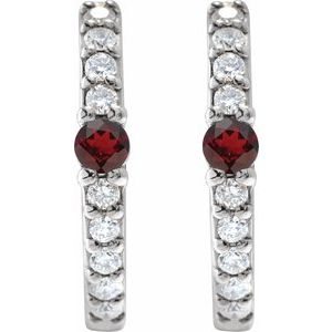 14K White Natural Mozambique Garnet & 1/8 CTW Natural Diamond 13.6 mm Hoop Earring