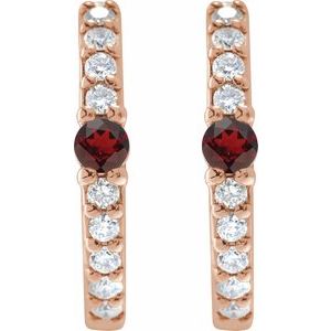 14K Rose Natural Mozambique Garnet & 1/8 CTW Natural Diamond 13.6 mm Hoop Earring