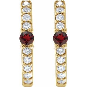 14K Yellow Natural Mozambique Garnet & 1/8 CTW Natural Diamond 13.6 mm Hoop Earring