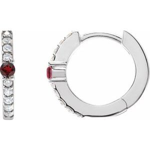 14K White Natural Mozambique Garnet & 1/8 CTW Natural Diamond 13.6 mm Hoop Earring