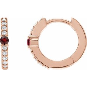 14K Rose Natural Mozambique Garnet & 1/8 CTW Natural Diamond 13.6 mm Hoop Earring