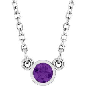 14K White Natural Amethyst Solitaire 16" Necklace