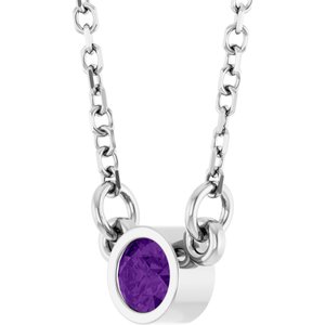 14K White Natural Amethyst Solitaire 16" Necklace