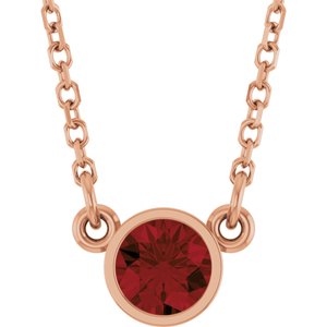 14K Rose Natural Mozambique Garnet Solitaire 16" Necklace