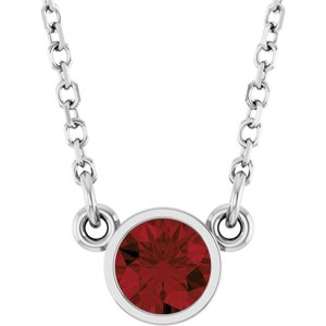 14K White Natural Mozambique Garnet Solitaire 16" Necklace