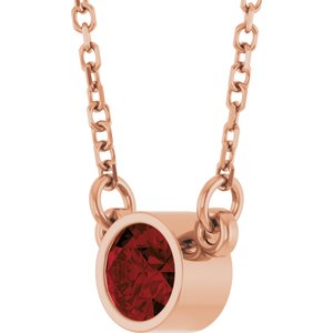 14K Rose Natural Mozambique Garnet Solitaire 16" Necklace