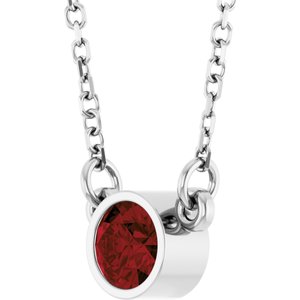 14K White Natural Mozambique Garnet Solitaire 16" Necklace