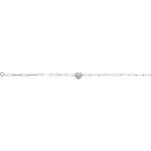 14K White 1/3 CTW Natural Diamond Heart & Paperclip-Style 7" Bracelet