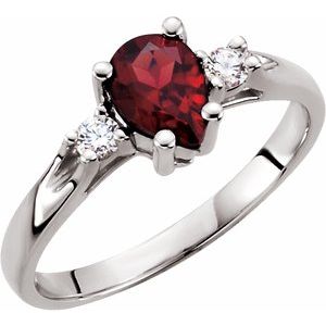 14K White Natural Mozambique Garnet & 1/10 CTW Natural Diamond Ring