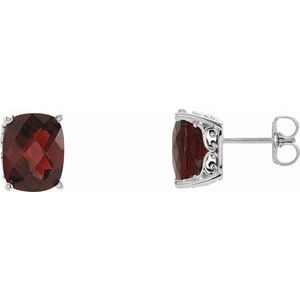 14K White Natural Mozambique Garnet Vintage-Inspired Scroll Earrings